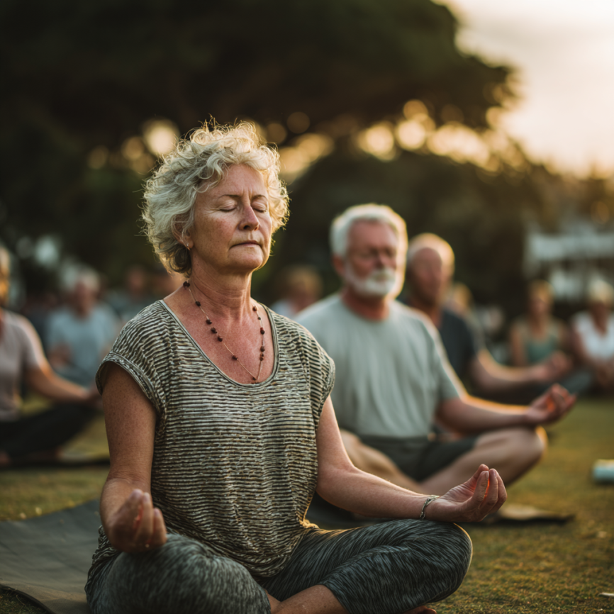 Жінка практикує йогу на природі