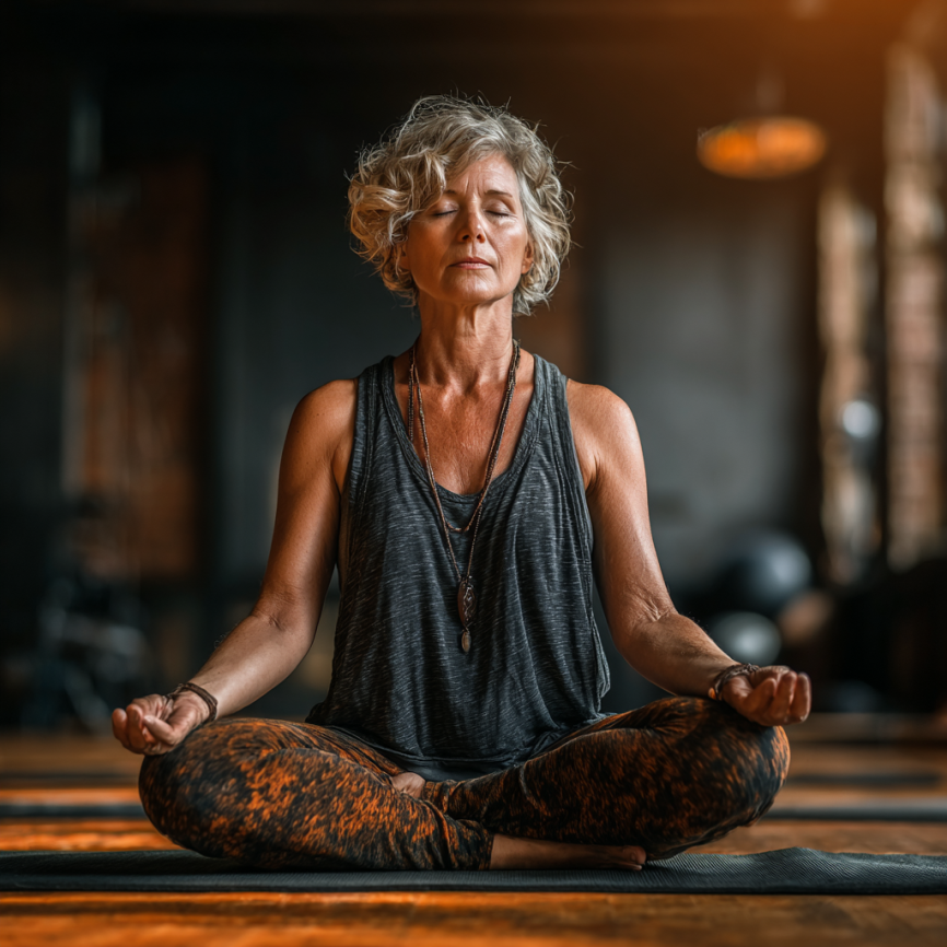 Група людей практикує йогу в студії